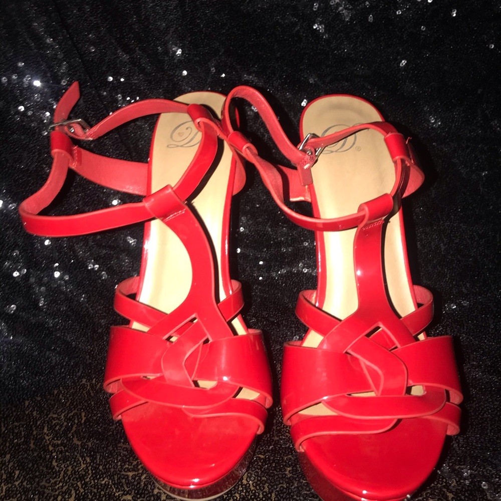 Red peep toe heels